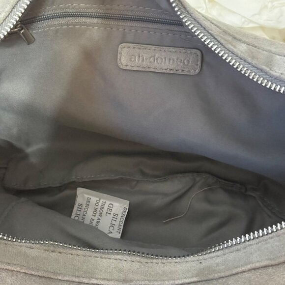 Grey Suede Crossbody Shoulder Bag With Adjustable Strap By Ah-Dorned New York - Picture 8 of 12